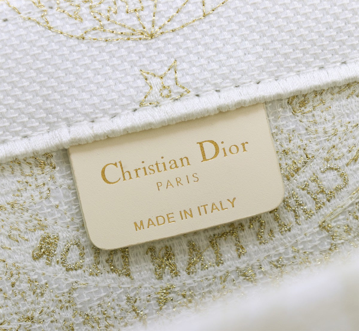 Christian Dior Book Tote Bag White and Gold Toile de Jouy Embroidery