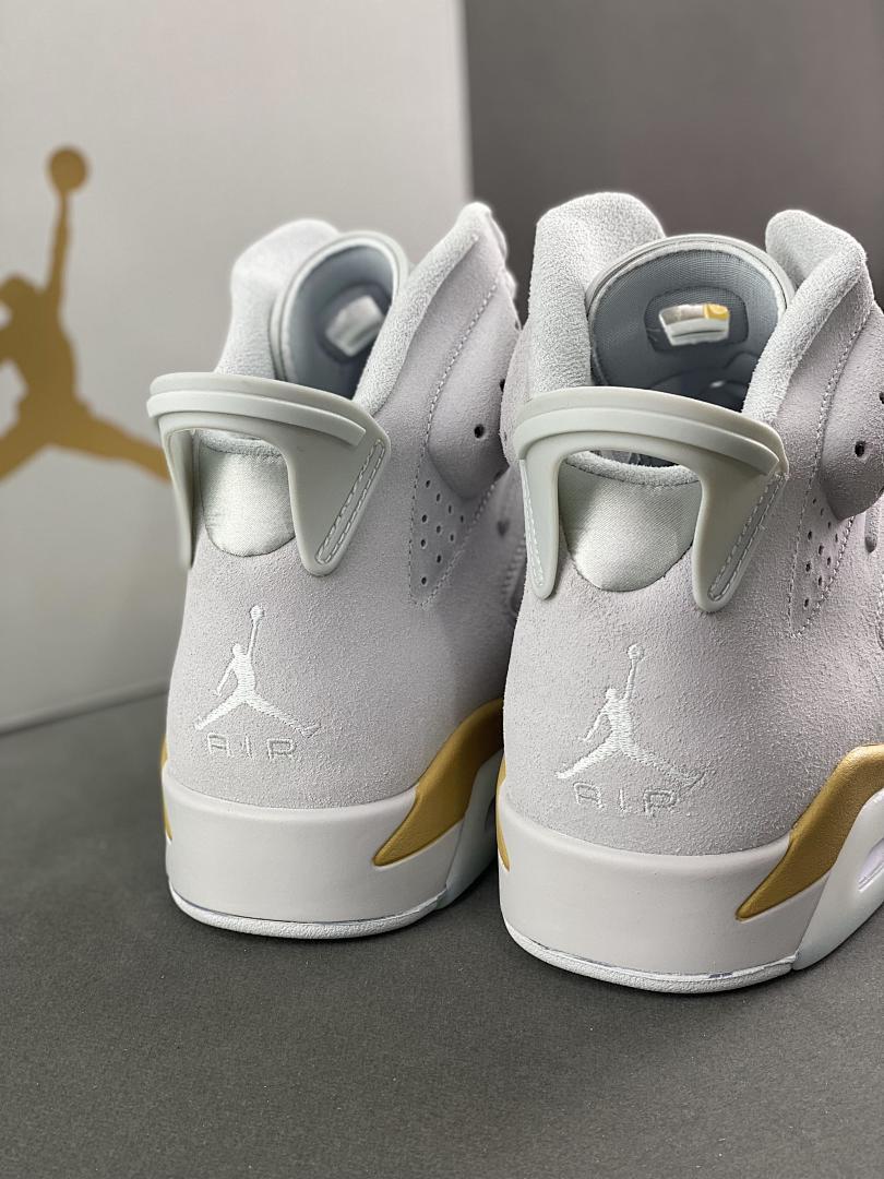 Air Jordan 6 Retro White Metallic Gold CT8529-170 Light Grey Suede Basketball Sneakers