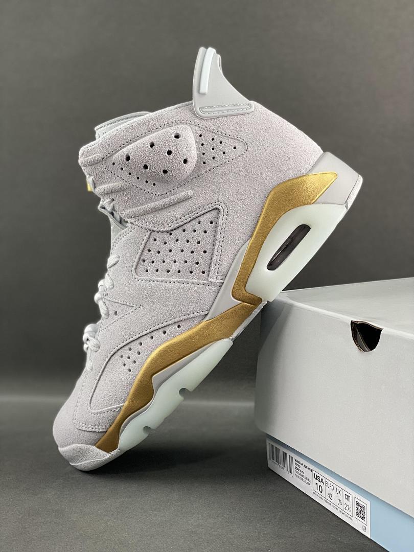 Air Jordan 6 Retro Sail Metallic Gold Suede Sneakers