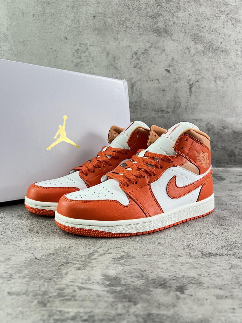 Nike Air Jordan 1 Mid Women's "Starfish" Orange White Sneakers BQ6472-104