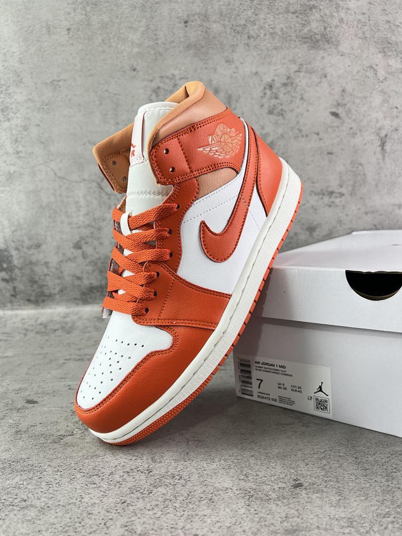 Nike Air Jordan 1 Mid Women's "Starfish" Orange White Sneakers BQ6472-104