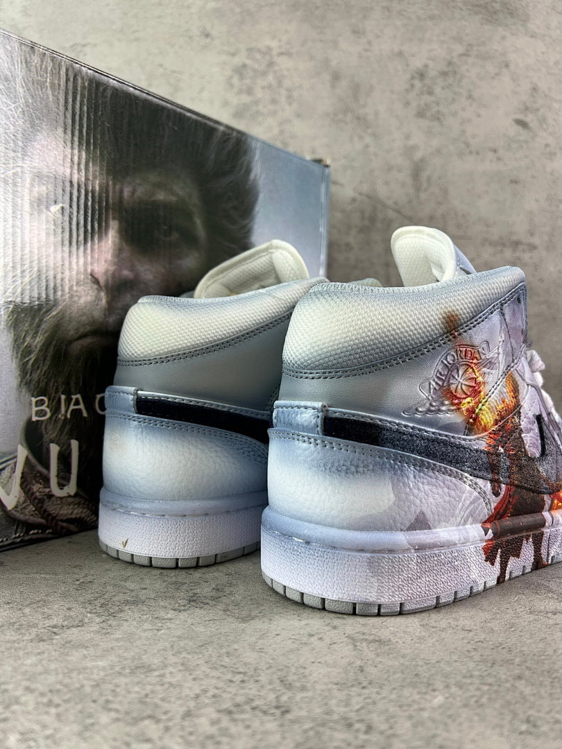 Air Jordan 1 Mid 'Black Myth: Wukong' Custom Sneakers - Fiery Monkey King Graphic Edition