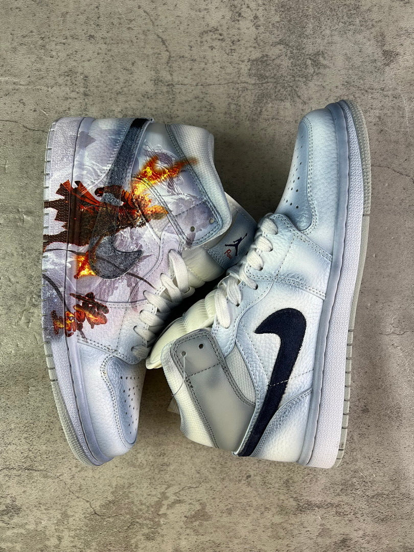 Air Jordan 1 Mid 'Black Myth: Wukong' Custom Sneakers - Fiery Monkey King Graphic Edition
