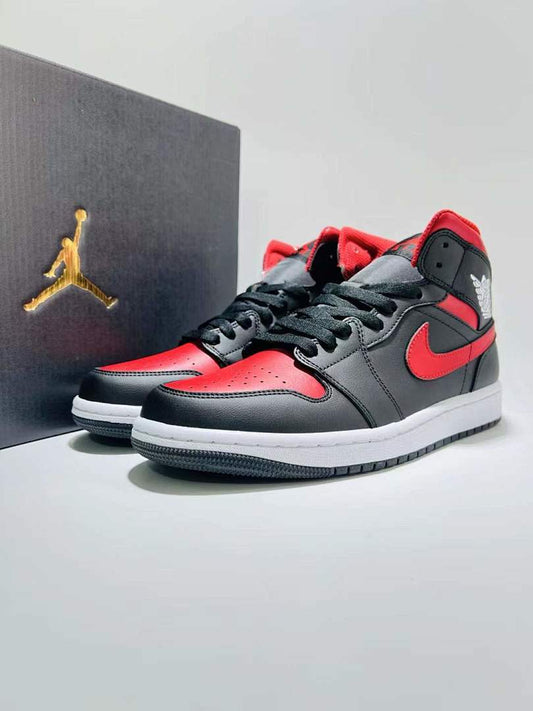 Air Jordan 1 Mid Black White Gym Red "Bred" Sneakers Style Code 554725-074