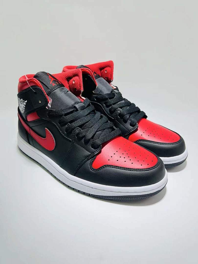 Air Jordan 1 Mid Black White Gym Red "Bred" Sneakers Style Code 554725-074