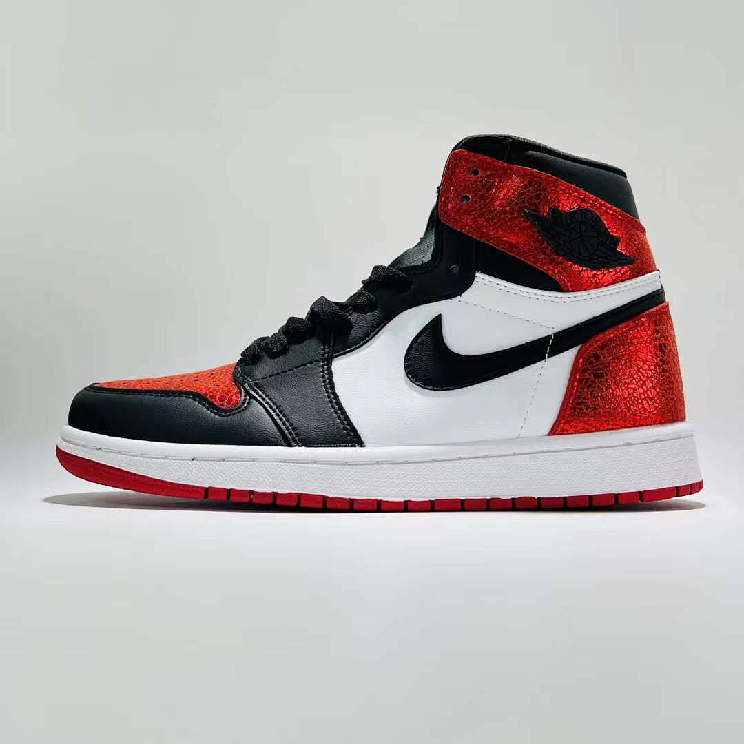 Nike Air Jordan 1 Retro High OG Black White Red Cracked Patent Leather Sneakers