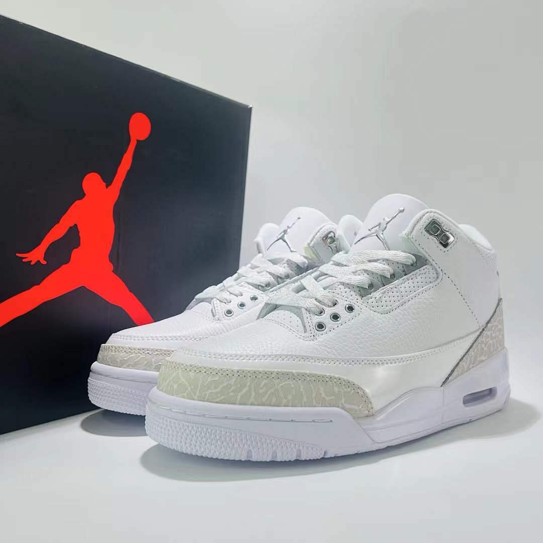 Nike Air Jordan 3 Retro Pure Money White Metallic Silver Pure Platinum Men's Sneakers (136064-103)