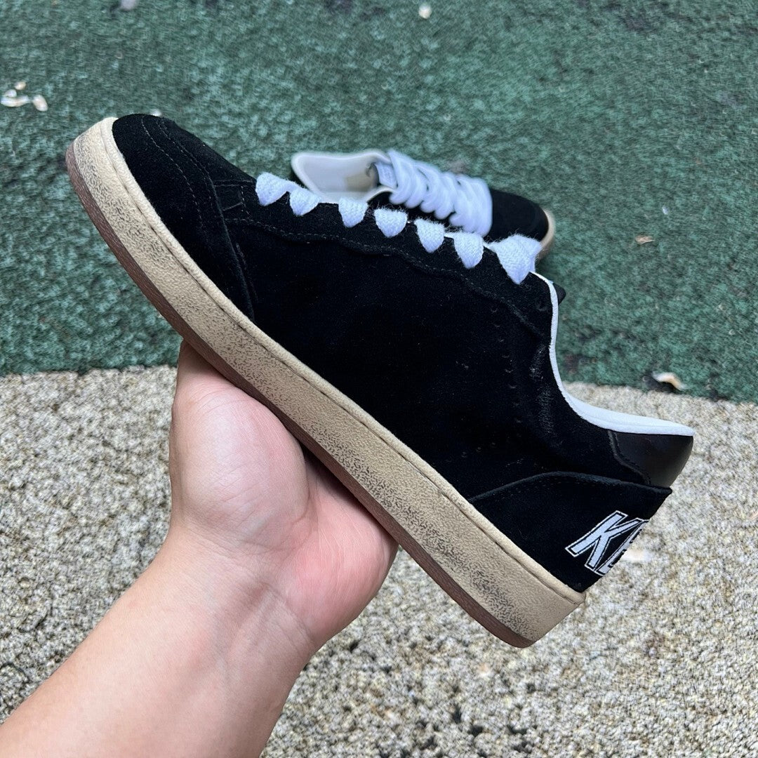 Golden Goose Ball Star Sneakers Black Suede White Star Distressed Sole 9 on Heel