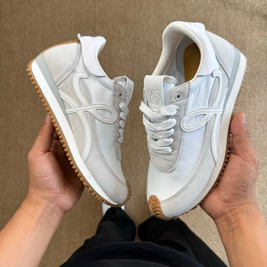 OAMC Lows Leather-Trimmed Suede and Shell Sneakers White Grey Gum