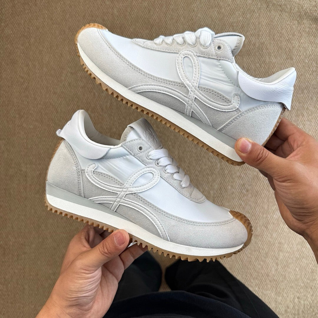 OAMC Lows Leather-Trimmed Suede and Shell Sneakers White Grey Gum