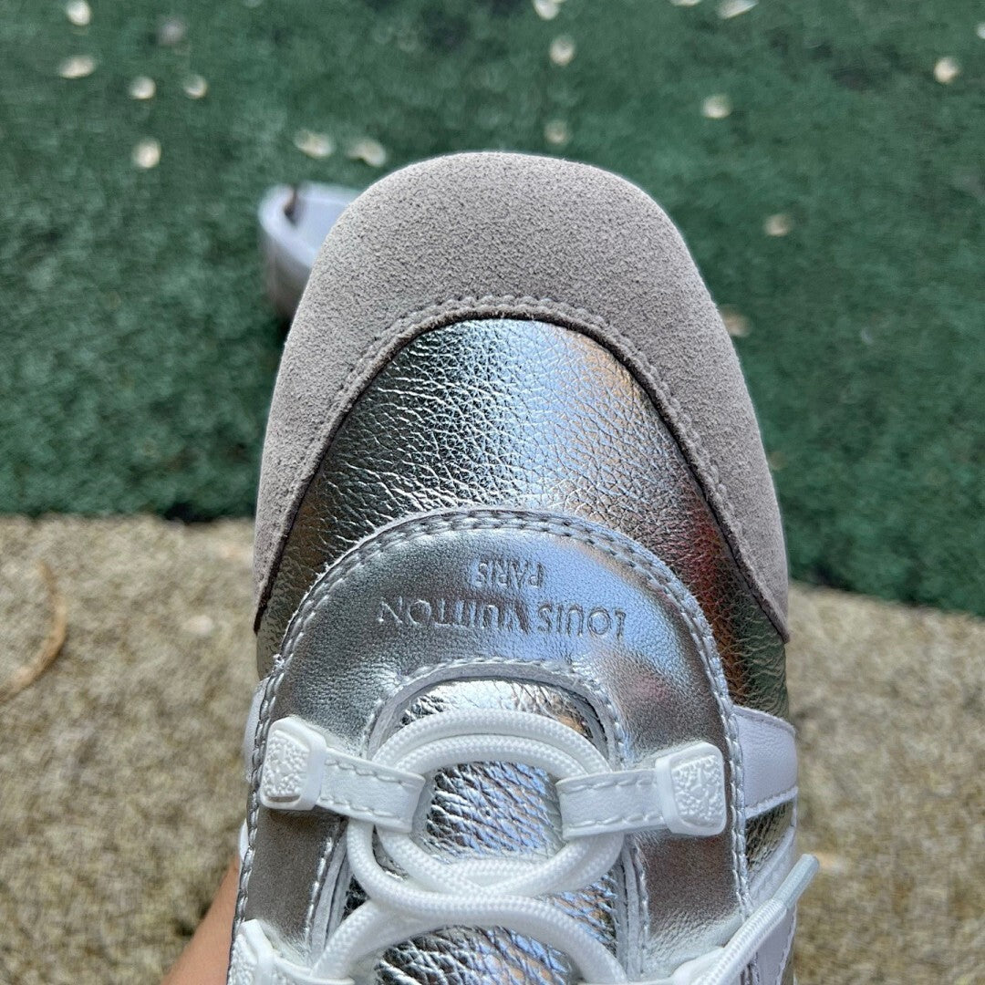 Louis Vuitton Wonderland Flat Sneaker White Silver Grey Suede