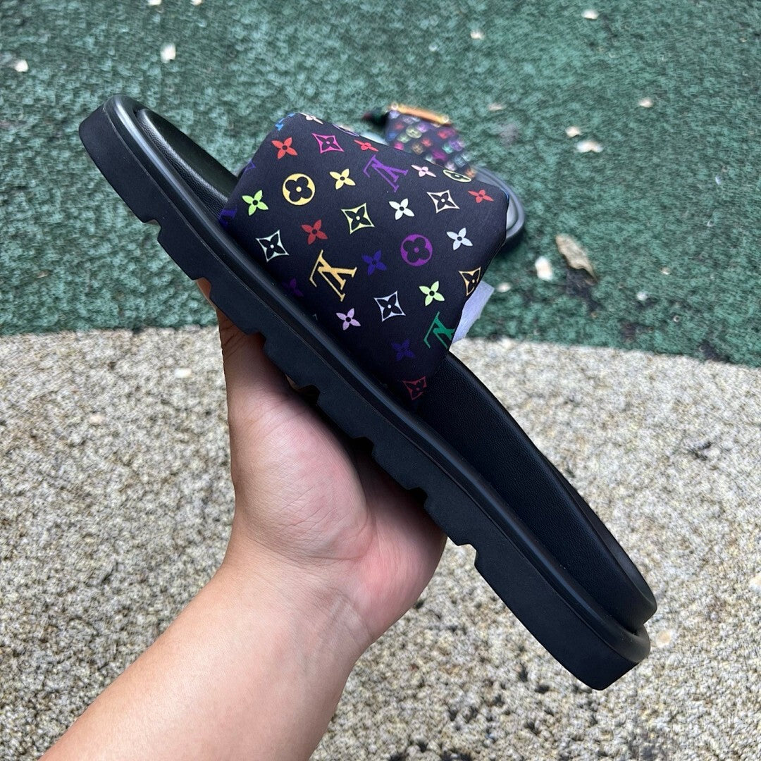 Louis Vuitton Pool Pillow Flat Mule Monogram Rainbow Black