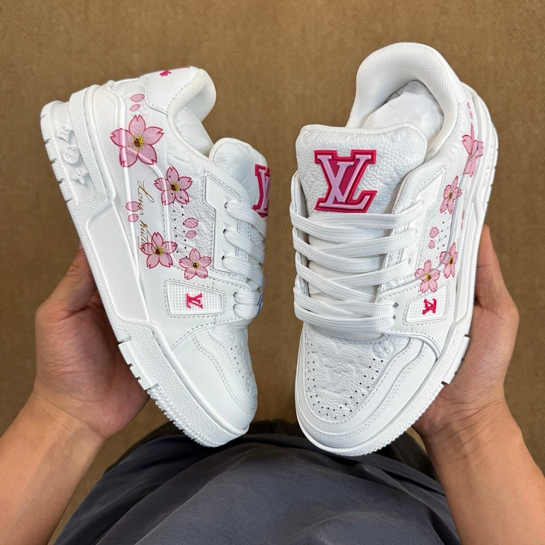 Louis Vuitton LV Trainer Sneaker White Pink Cherry Blossom