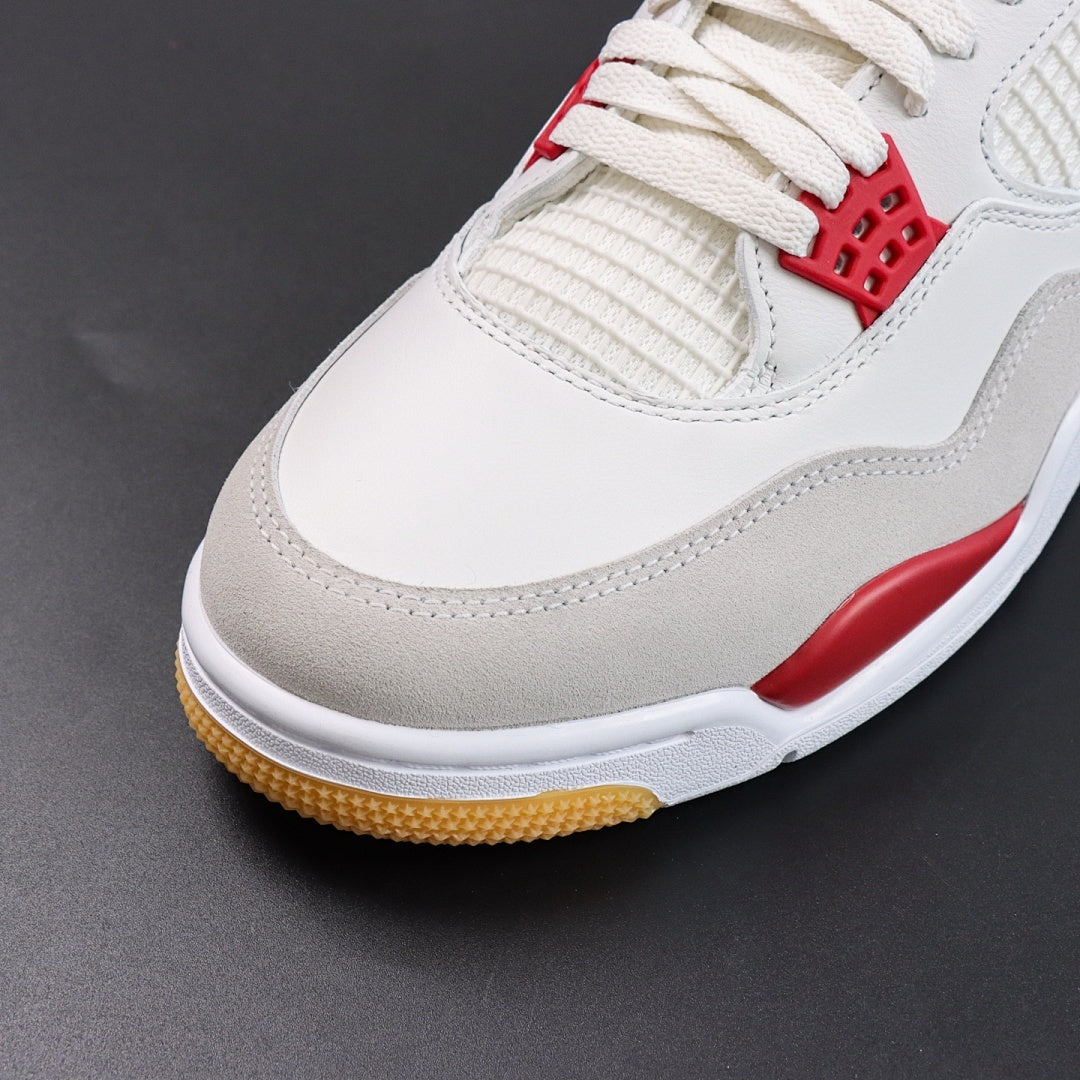 Air Jordan 4 Retro White Fire Red Light Grey Suede Gum