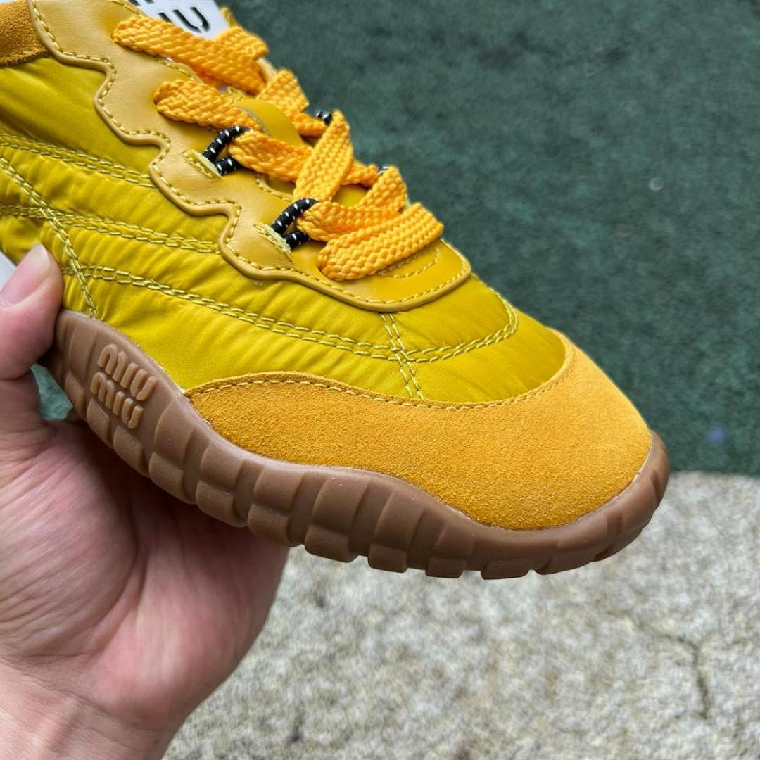 Miu Miu Nylon and Suede Sneakers Yellow 5E757D