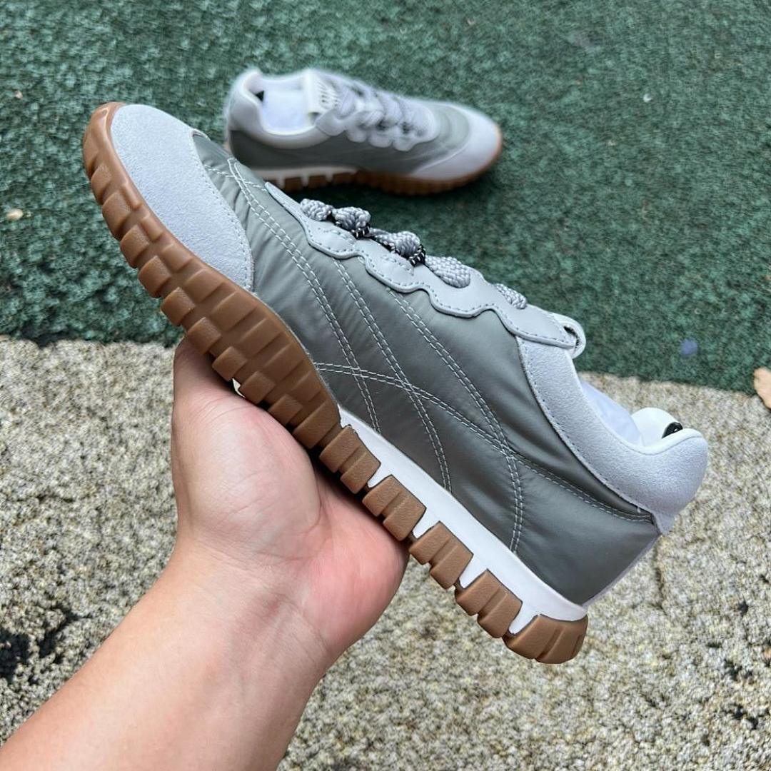 Miu Miu 5E930C Padded Nylon and Suede Lace-up Trainers Khaki Green