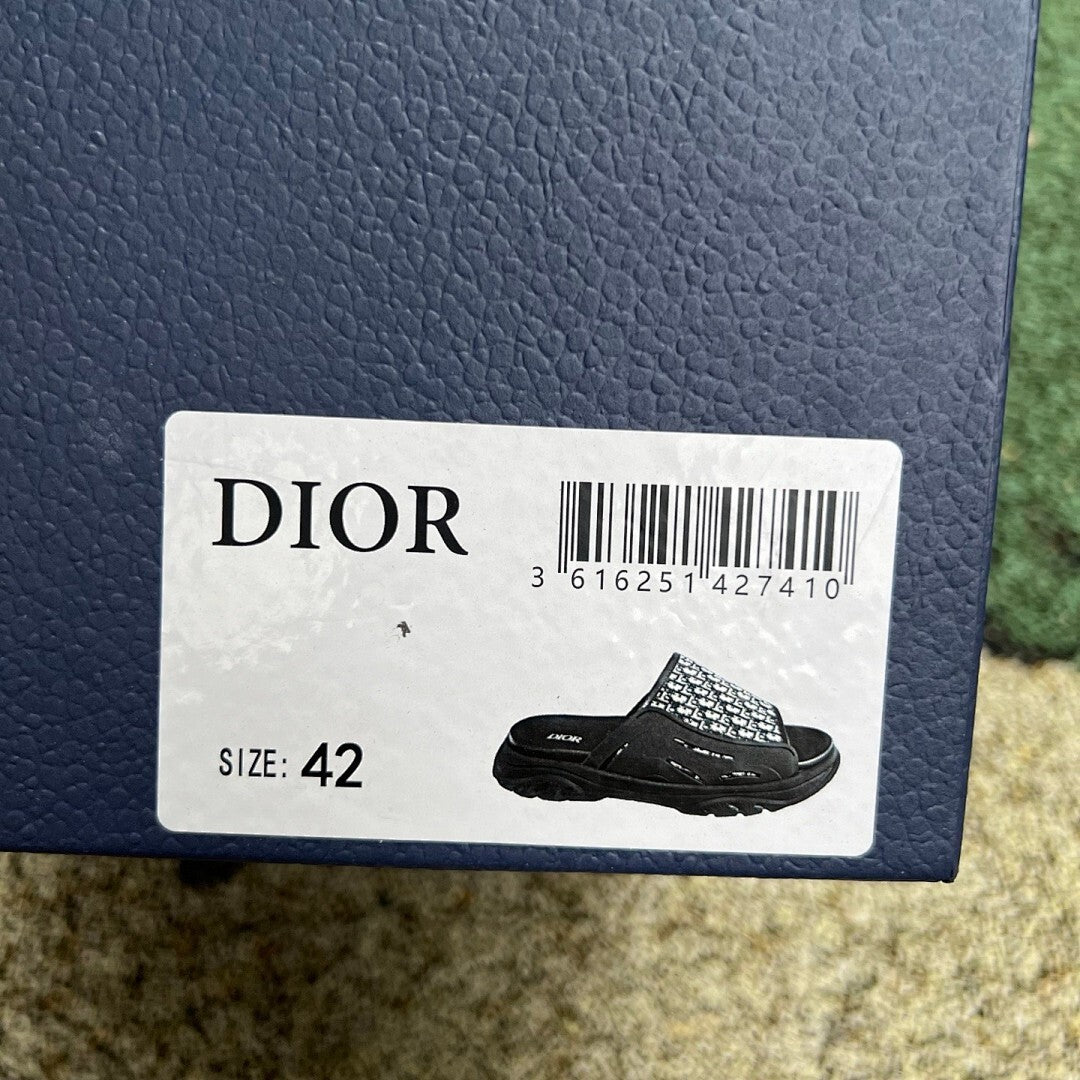 Dior Men's Black Oblique Jacquard Slide Sandals