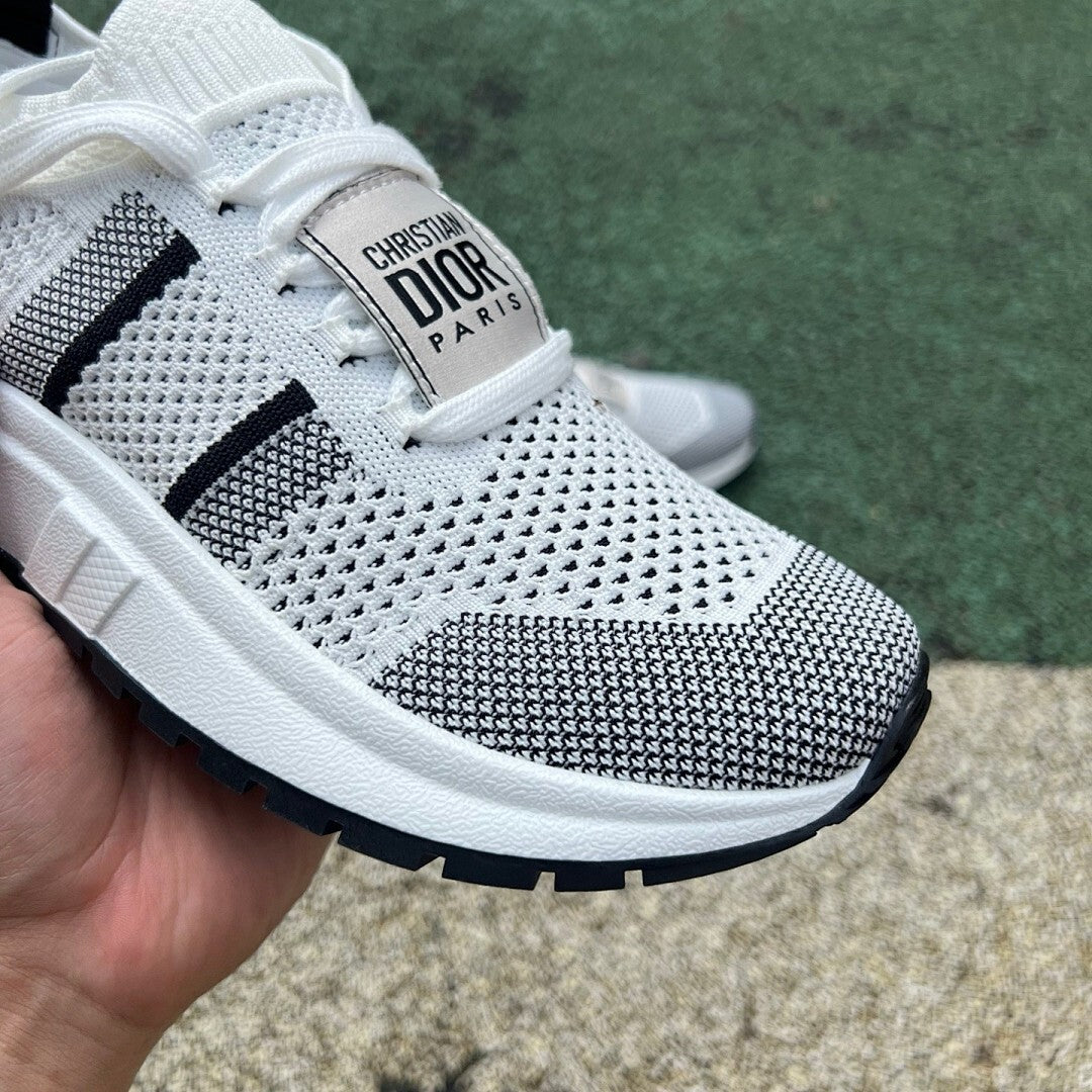 Christian Dior Paris White Black Knit 3-Stripe Sneakers