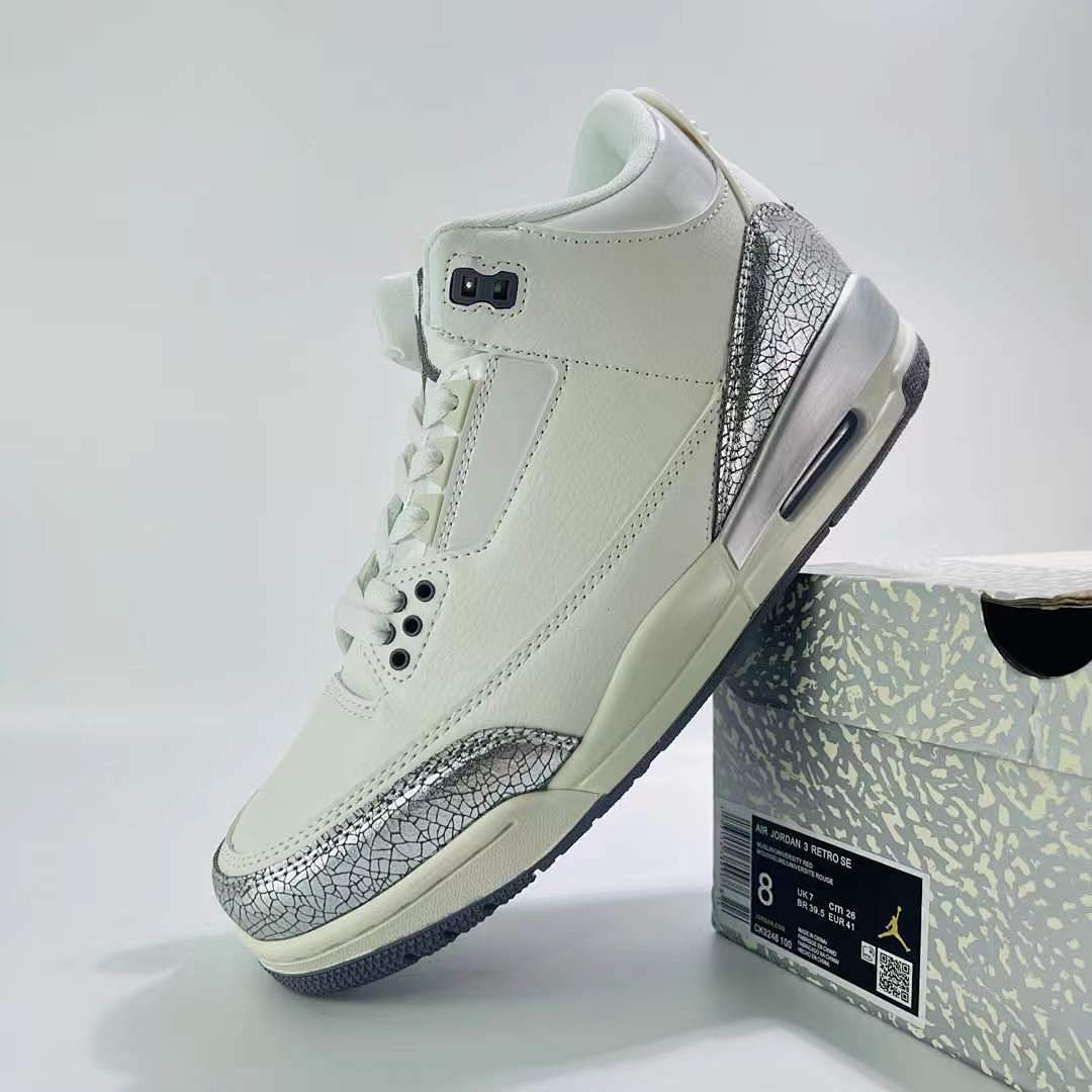 Nike Air Jordan 3 Retro WMNS 'Metallic Silver' White Cracked Silver Shoes CK9246-100