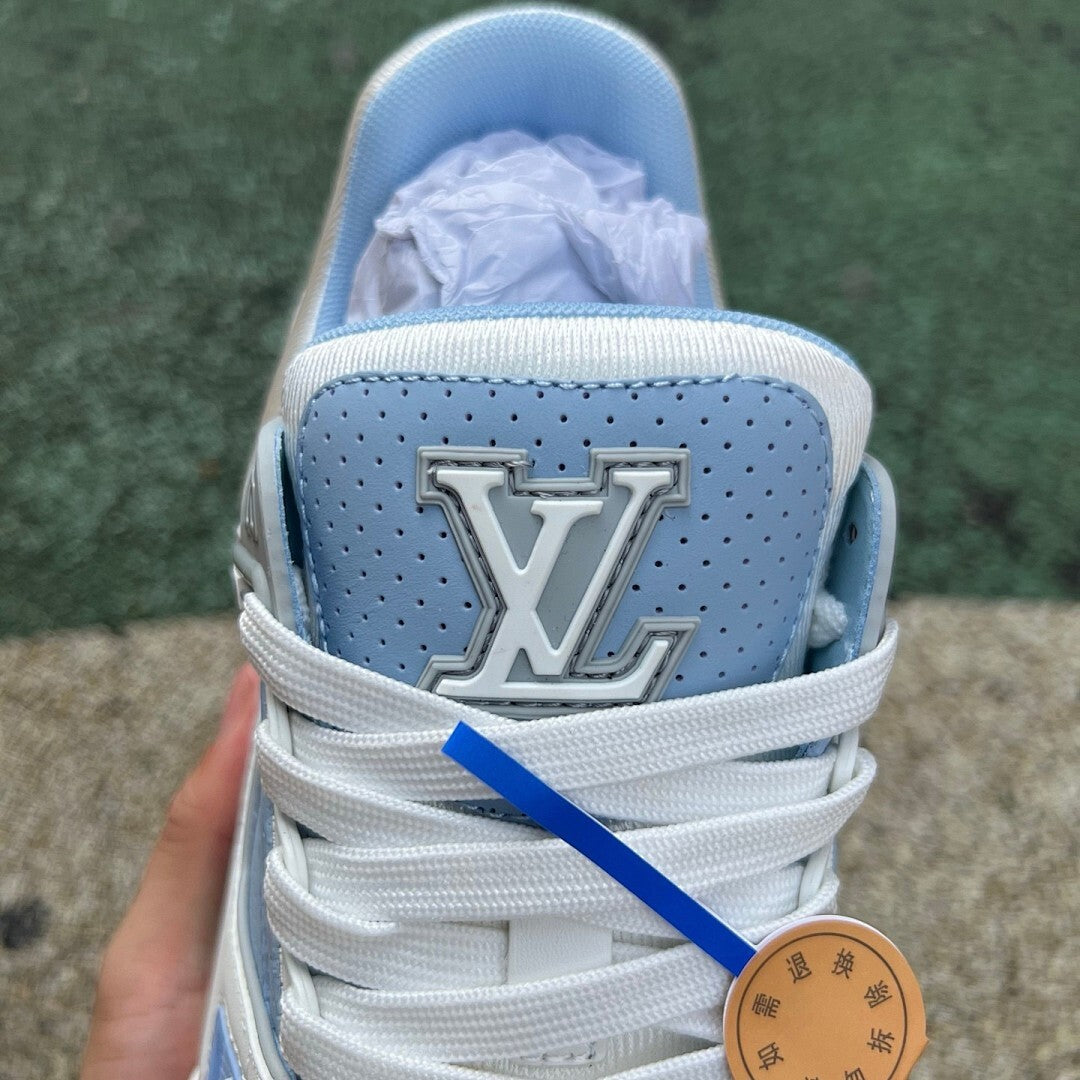 Louis Vuitton LV Trainer Sneaker White and Pastel Blue