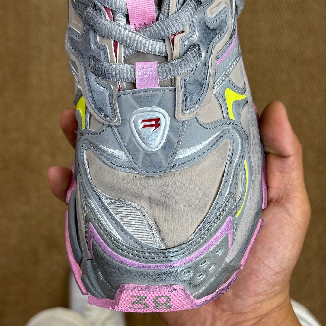 Balenciaga Runner Trainers Grey Yellow Pink