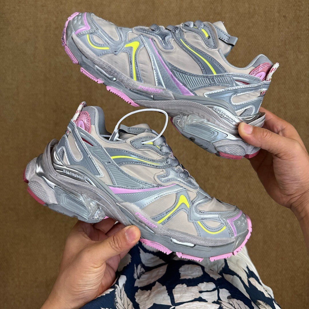 Balenciaga Runner Trainers Grey Yellow Pink