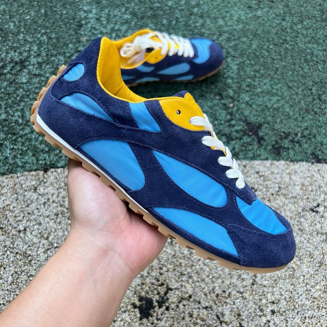 Visvim Roland Jogger Navy Light Blue Yellow Suede Nylon Sneakers