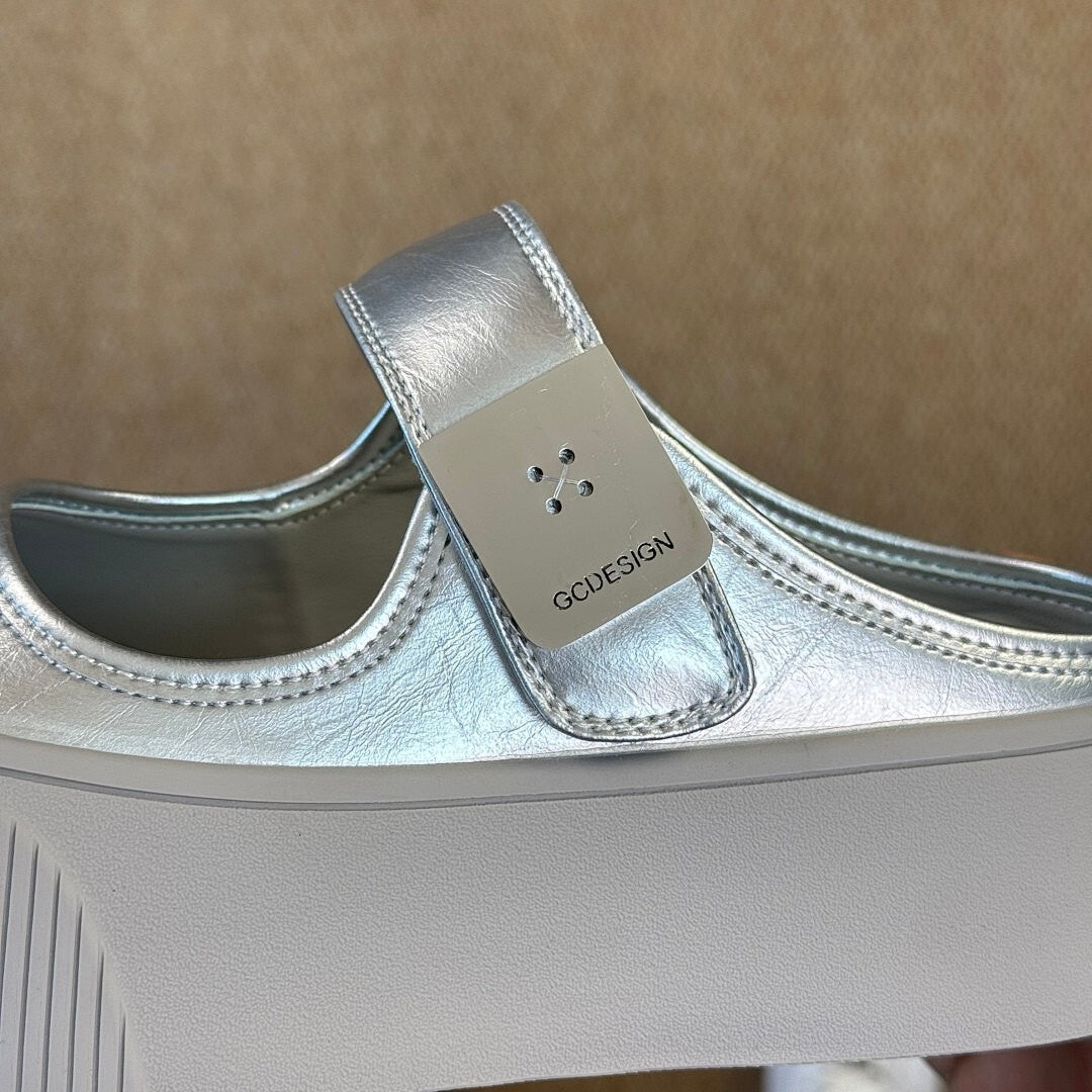 GCDS Metallic Silver Mary Jane Platform Mules