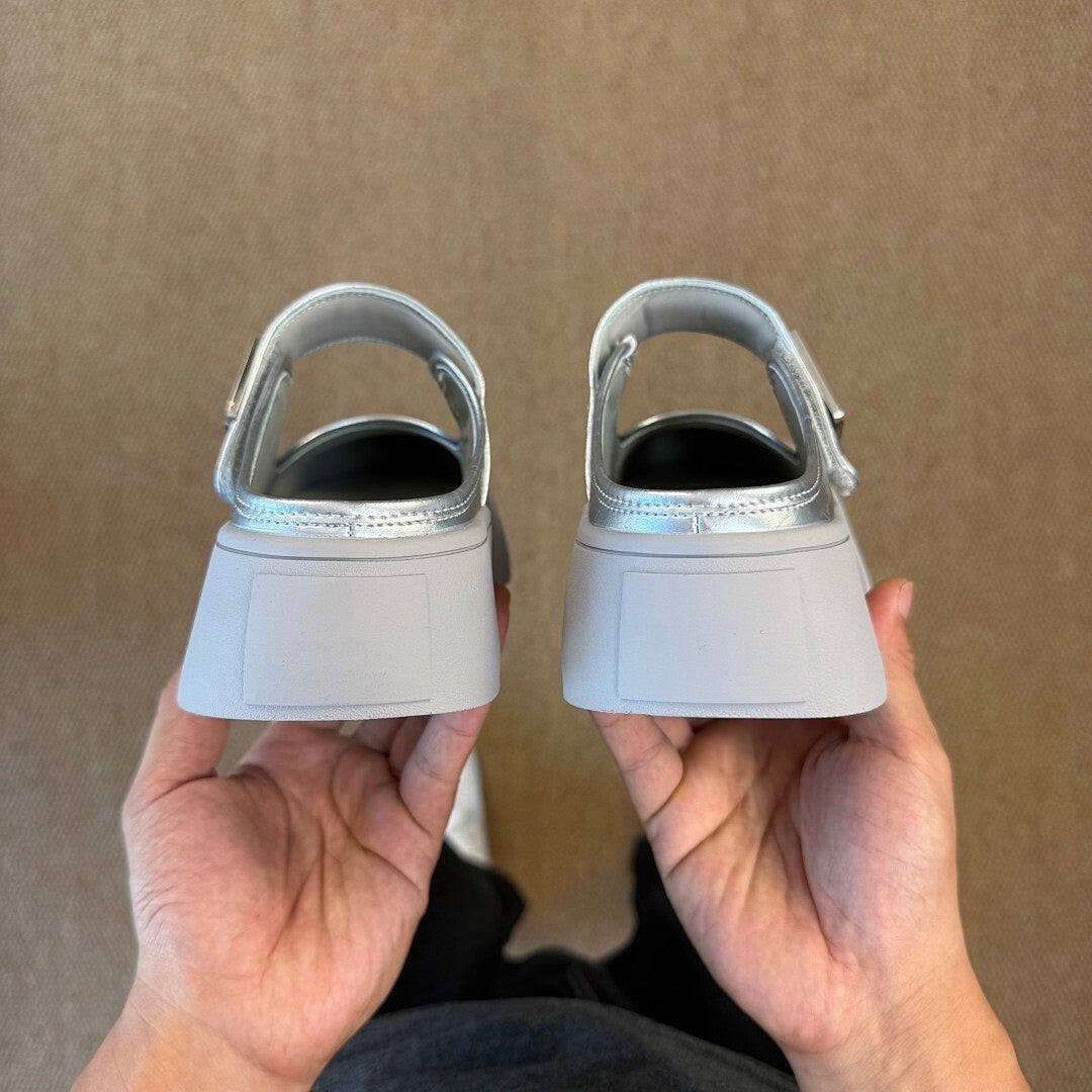 GCDS Metallic Silver Mary Jane Platform Mules