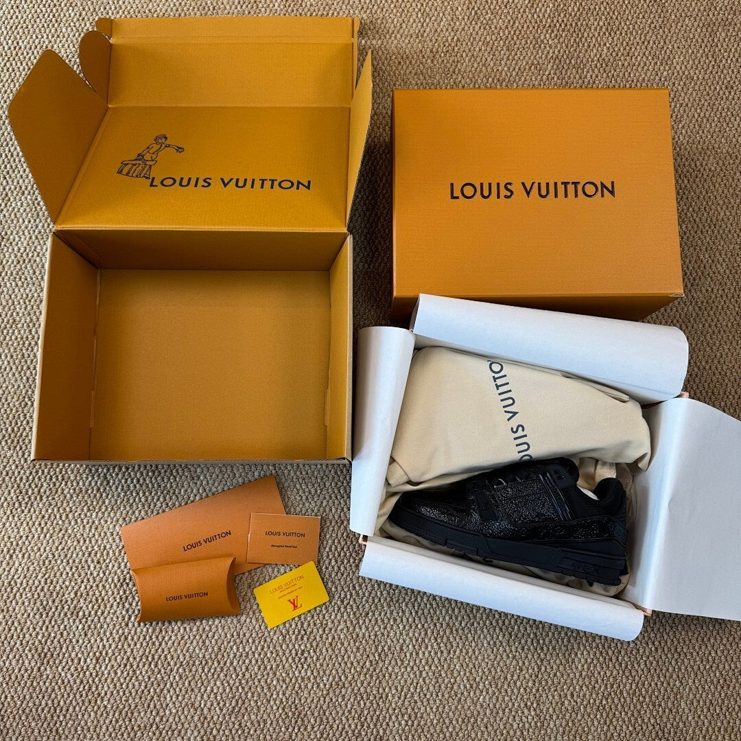 Louis Vuitton LV Trainer Sneaker Black Monogram Embossed Patent Leather
