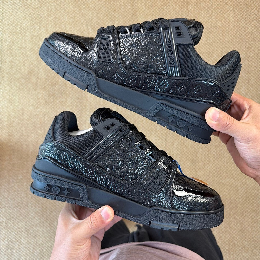 Louis Vuitton LV Trainer Sneaker Black Monogram Embossed Patent Leather