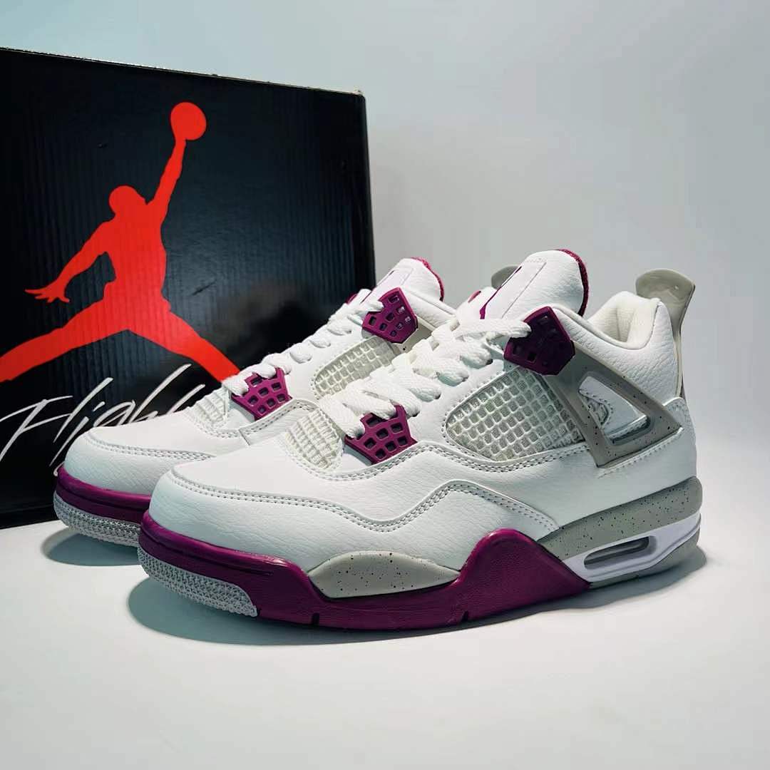 Air Jordan 4 Retro GS Active Fuchsia White Purple Grey Grade School Sneakers Shoes 408452-167