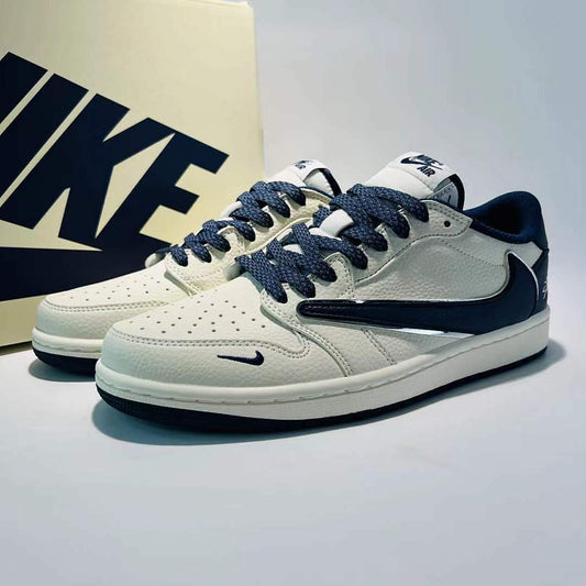 Nike Air Jordan 1 Low OG SP Travis Scott Sail Navy Blue Reverse Swoosh Sneakers