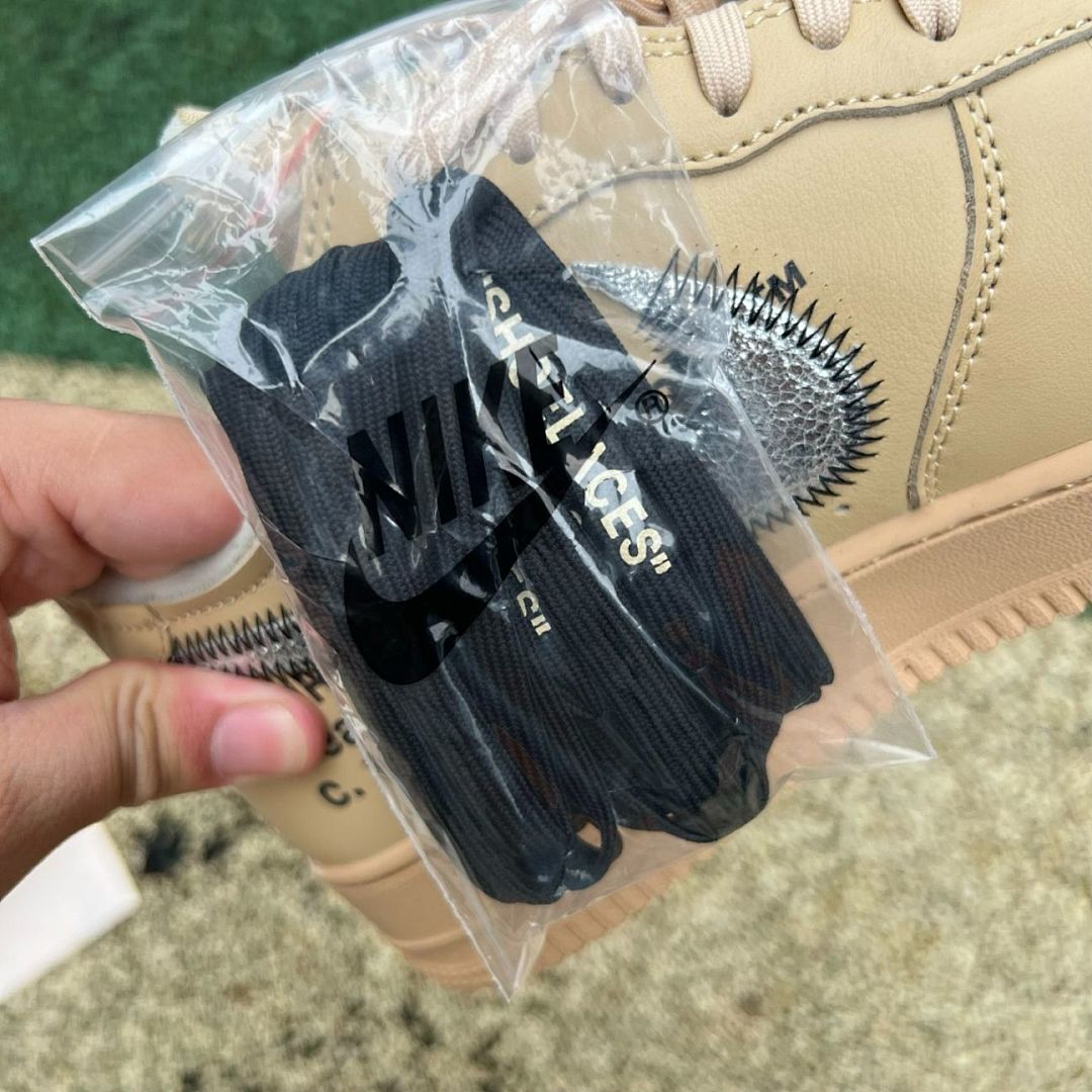Nike Air Force 1 Low Off-White Tan Metallic Zipper Swoosh