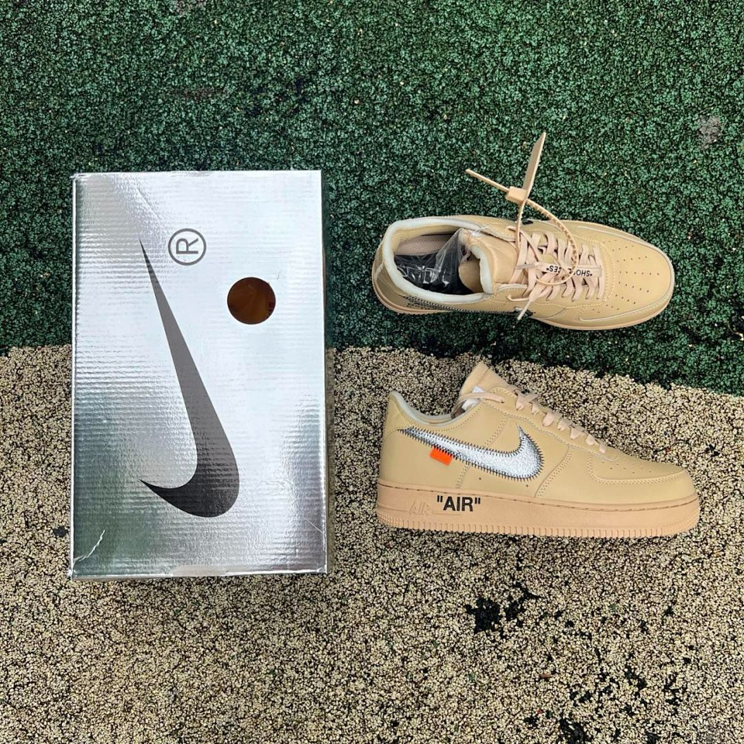 Nike Air Force 1 Low Off-White Tan Metallic Zipper Swoosh