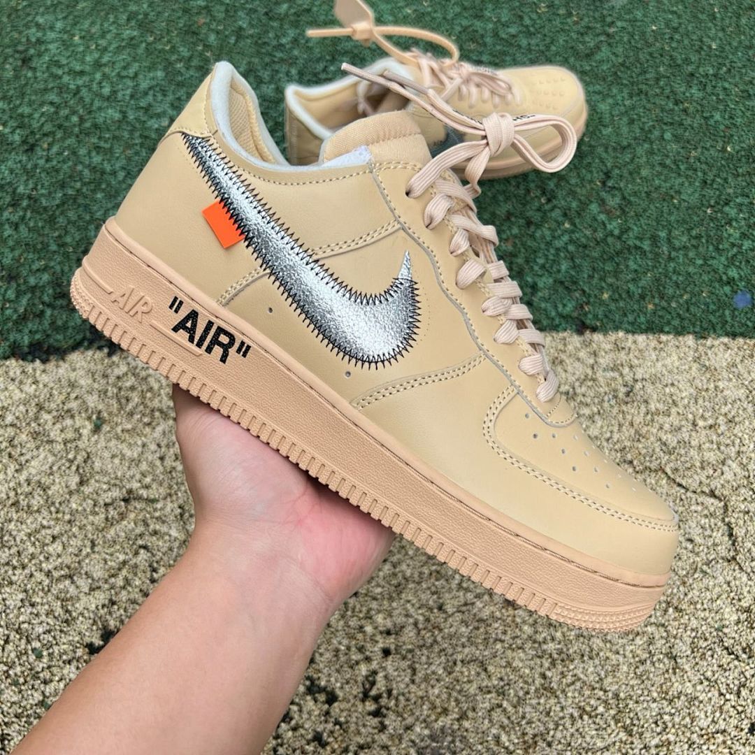 Nike Air Force 1 Low Off-White Tan Metallic Zipper Swoosh