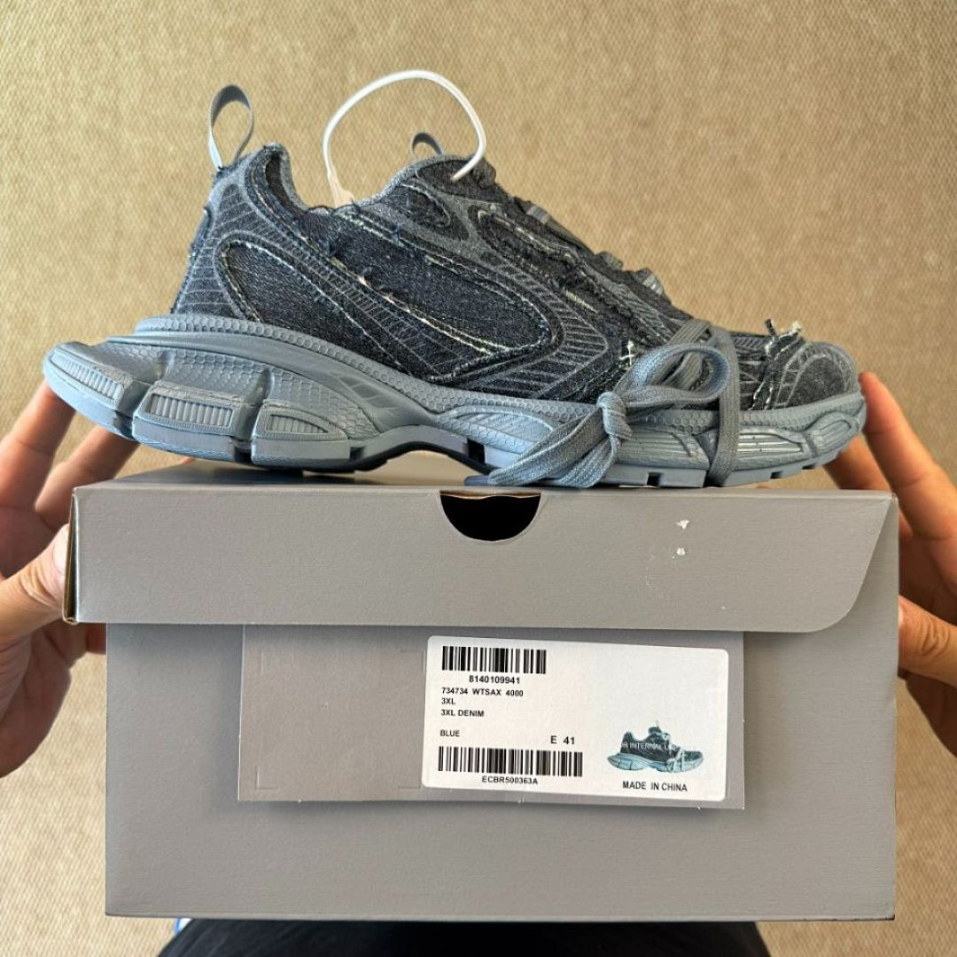 Balenciaga 3XL Trainer distressed denim sneakers 777649 W3XL1 4969