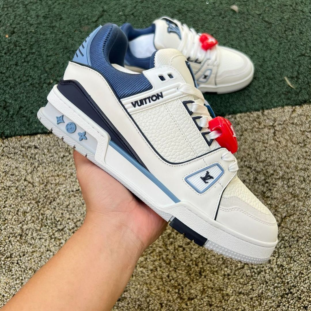 LV Trainer Sneaker Ecru and Blue 1A9ZFN
