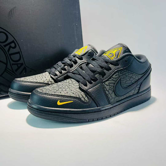 Nike Men's Air Jordan 1 Low SE Craft Black Yellow Ochre Textured Sneakers FD8638-007