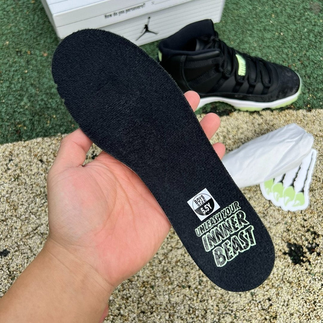Air Jordan 11 Retro Black Green Glow Cracked Patent