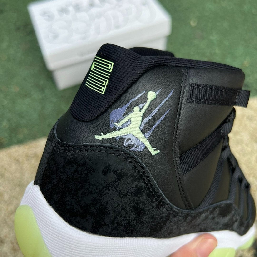 Air Jordan 11 Retro Black Green Glow Cracked Patent