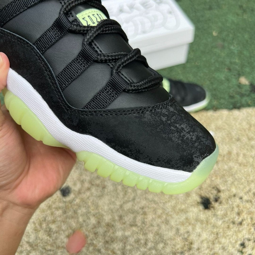 Air Jordan 11 Retro Black Green Glow Cracked Patent