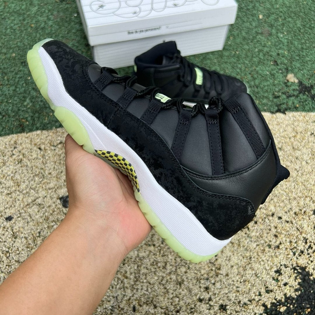 Air Jordan 11 Retro Black Green Glow Cracked Patent