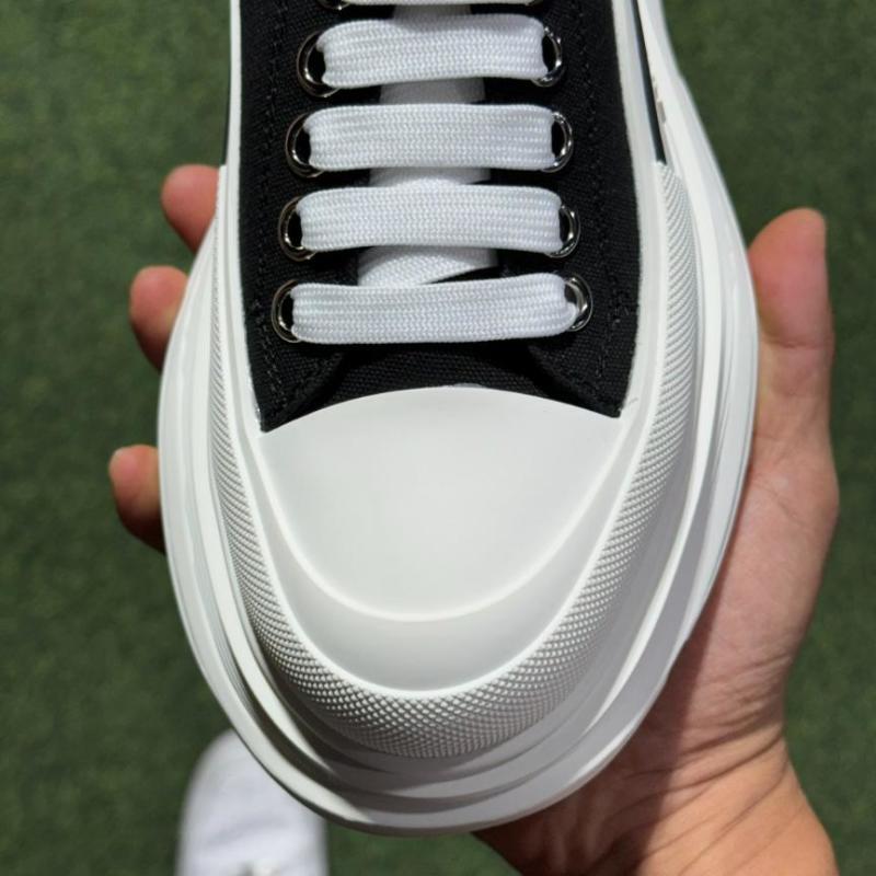 Alexander McQueen Tread Slick Lace-Up Canvas Sneakers Black White 611705 W4MV2 1070