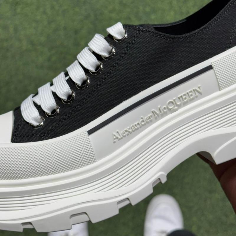 Alexander McQueen Tread Slick Lace-Up Canvas Sneakers Black White 611705 W4MV2 1070