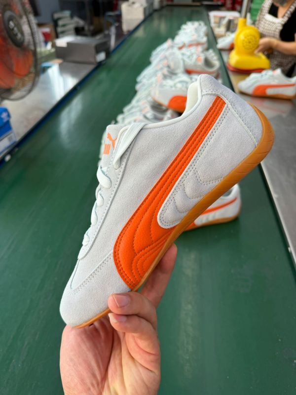 Puma Super Liga OG Suede Trainers Grey Fog Vibrant Orange Gum Sole