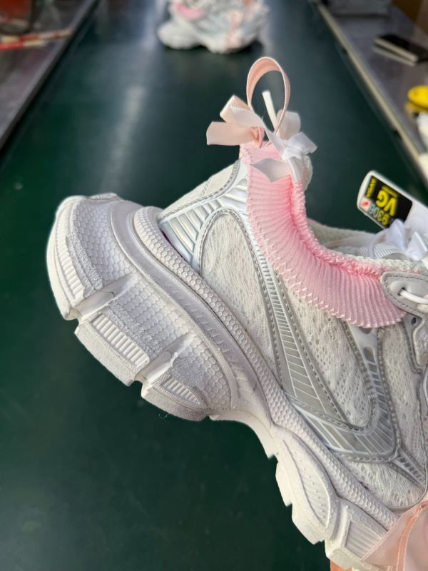 Balenciaga Runner White Silver Pink Ribbon Bow Ruffle Sneakers