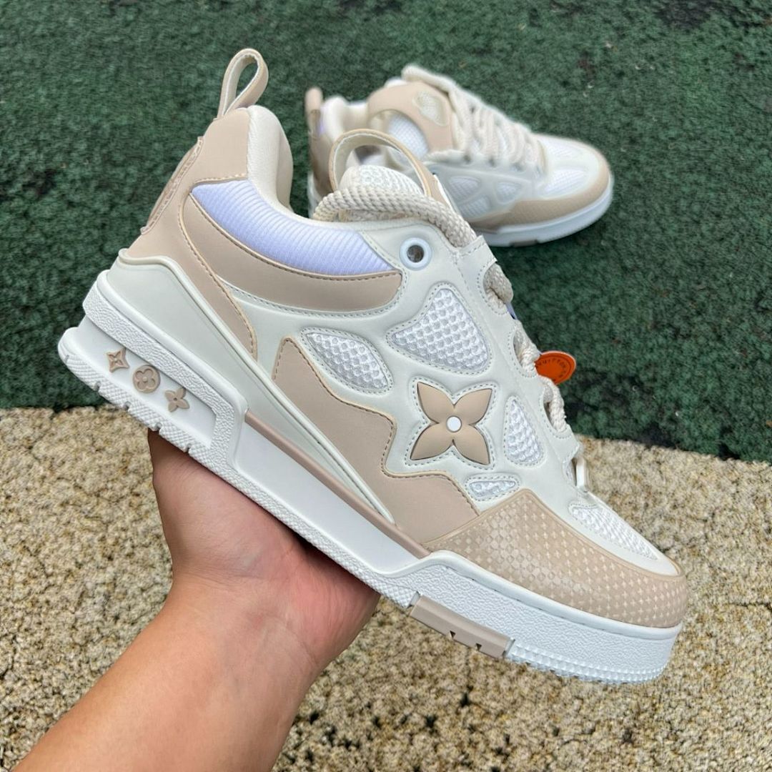 Louis Vuitton LV Trainer Sneaker Beige Cream White Monogram Mesh