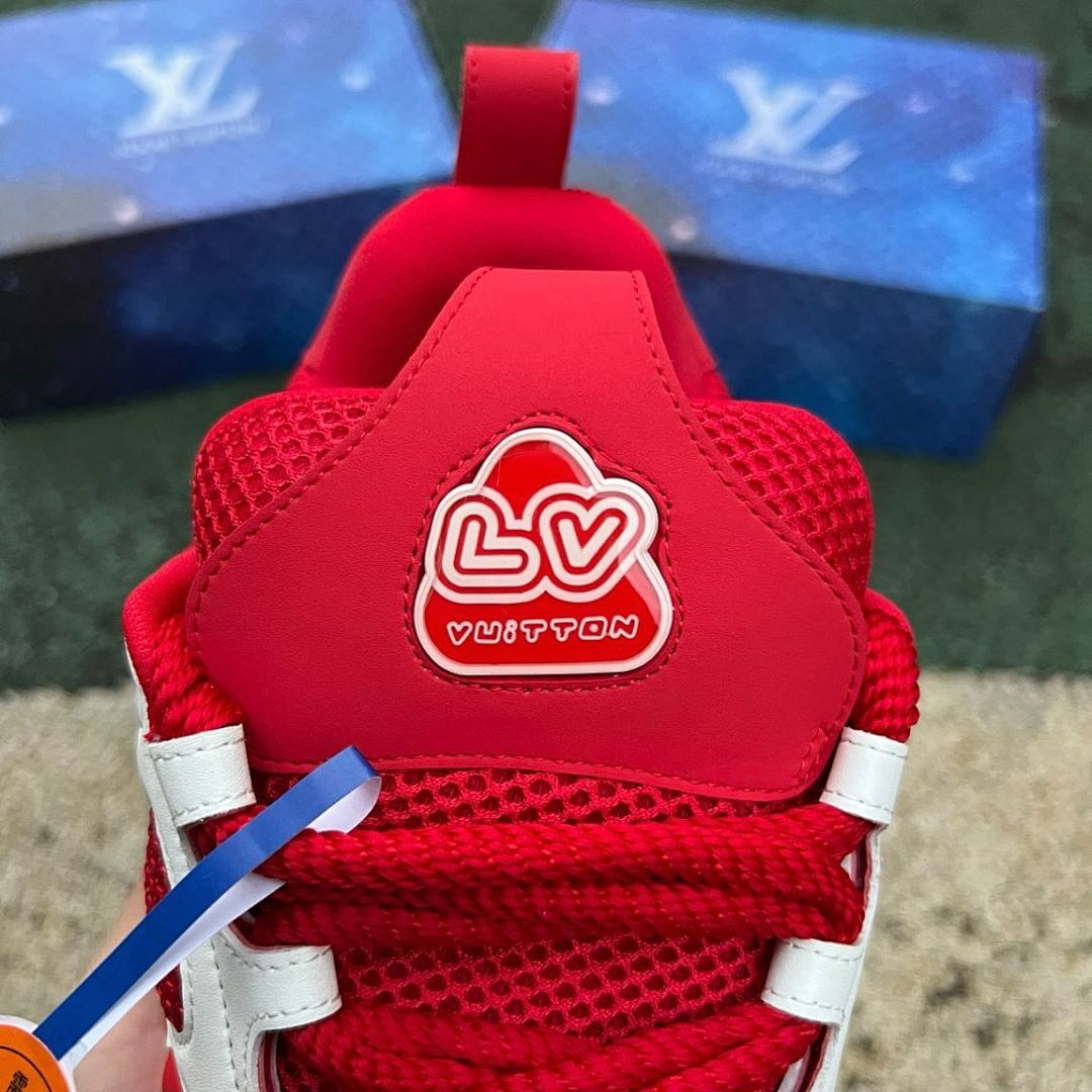 Louis Vuitton LV Trainer Sneaker Red White Monogram Mesh Luxury Shoes 1A9Z61