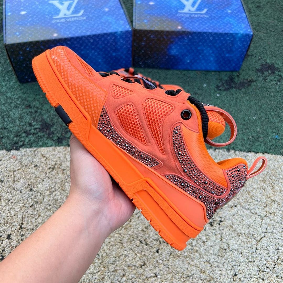 Louis Vuitton LV Trainer Sneaker Orange Full Strass Crystals Men's Women's Luxury Designer Shoes
